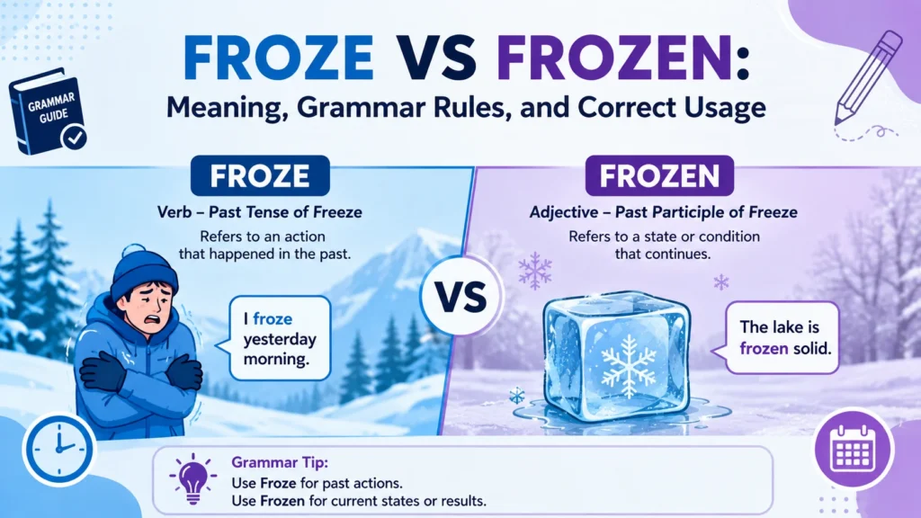 Froze vs Frozen: Meaning, Grammar Rules, and Correct Usage