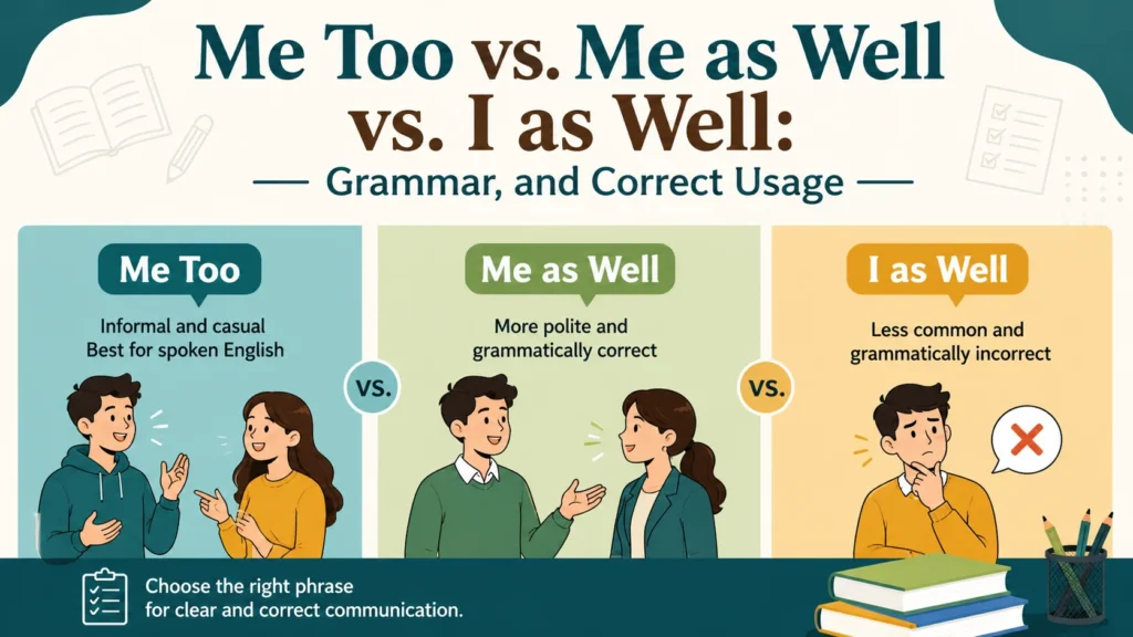 Me Too vs. Me as Well vs. I as Well: Grammar, and Correct Usage